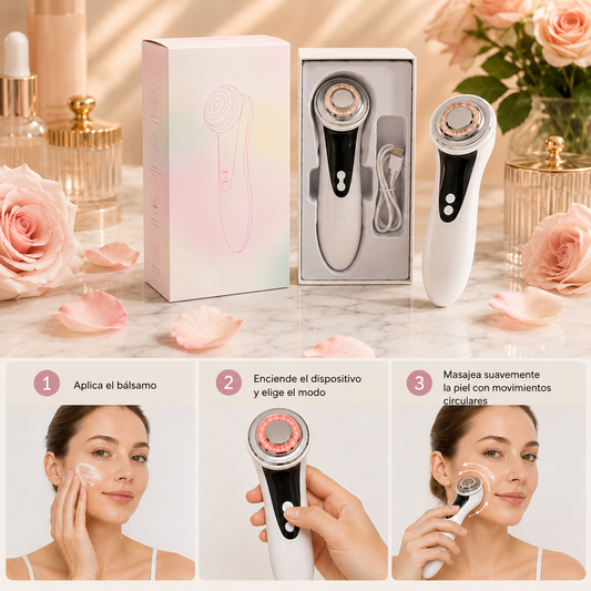 Masajeador Facial Multifunción 4 en 1 — Antiarrugas con Frío, Calor y LED